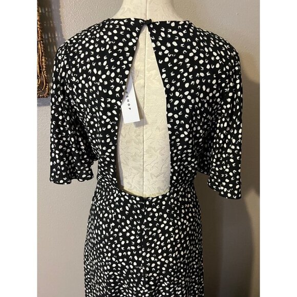 TopShop Dress Black White 6 Small Flowy Maxi Short Sleeve NWT - Picture 4 of 7